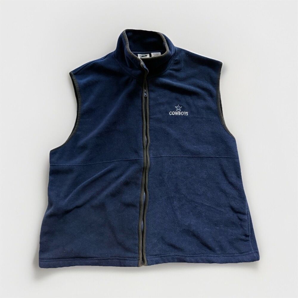 VTG Y2K The Edge Dallas Cowboys NFL Football Blue Full Zip Fleece Vest - XL